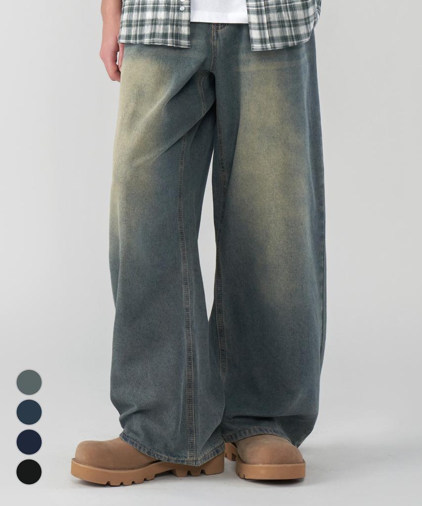 UNTAPPED STUDIO [2Pack] Vintage-Like Linen Wide Denim Pants 4 Colors (Type A)