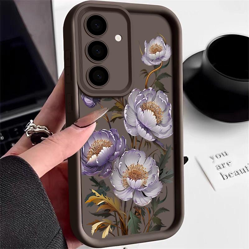 

Противоударный чехол с фиолетовым цветочным узором для Samsung S25 S24 S23 S22 Ultra A15 A55 A35 A34 A06 A05 A53 A54, мягкий силиконовый матовый защитный чехол для линз Samsung A36 5G