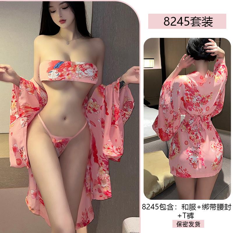 Sexy Lingerie Pure Lust Sexy Japanese Cherry Blossom Kimono Hot Uniform Temptation No-take Pajama Set