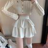 Women's High-Waisted White Wool Plaid Ruffle Skirt - A-Line, Fluffy Autumn Style, Anti-Exposure.