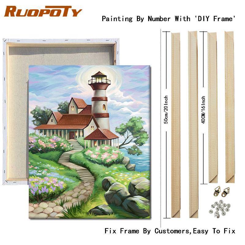 RUOPOTY Paint By Numbers Tower Landscape Wall Art Unique Gift Acrylic Home Decor Hand Painted Coloring Seaside For Living Room