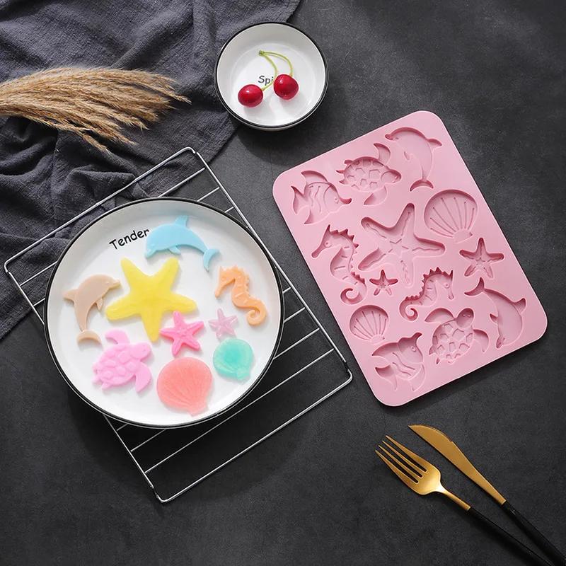 Cute Shell Starfish Silicone Chocolate Mold Fish Dolphins Fondant Cake DIY Decorate Tools Clay Resin Art Mould Kitchen Supplies