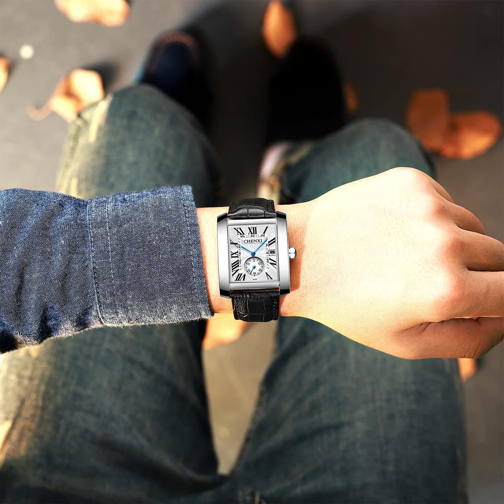 JewelryWe Retro Fashion Watch Roman Dial Date Display Leather Band Watch Commuting School Supplies of Men's & - [Set 2]