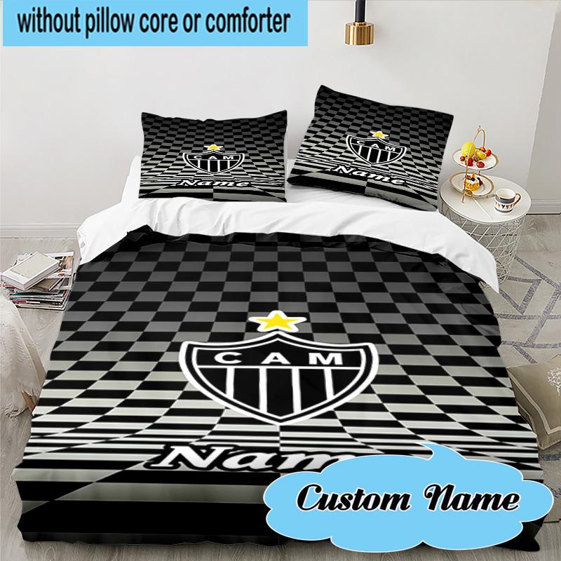3PCS Custom Name Atletico Football Emblem Bedding Set, Including 1pc Duvet Cover And 2pcs Pillowcases, Suitable for Dorms and Bedrooms Gift
