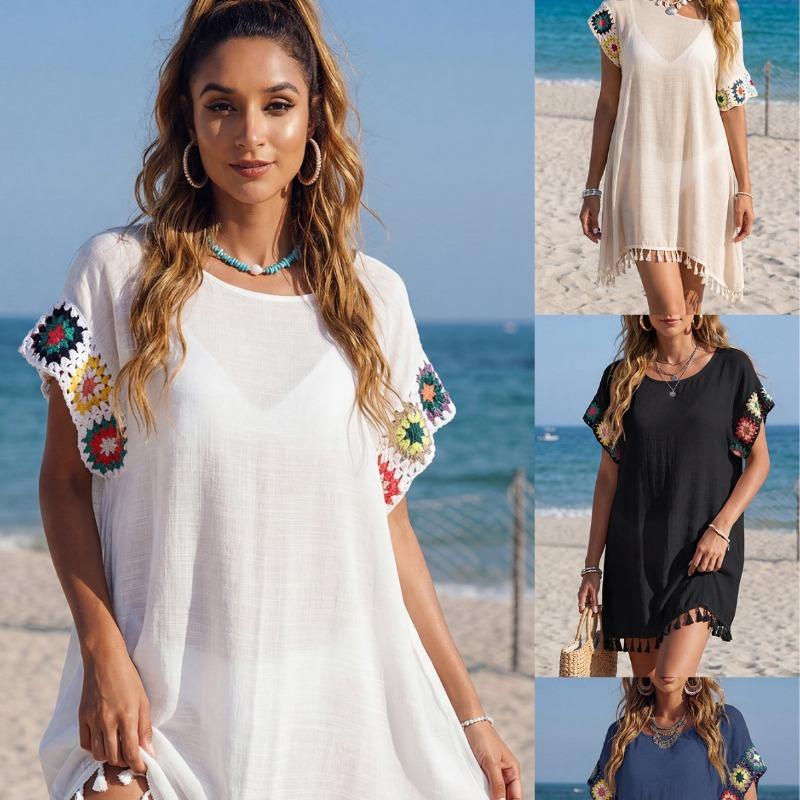Damen Häkel-Patchwork-Quasten-Strand-Überwurfkleid