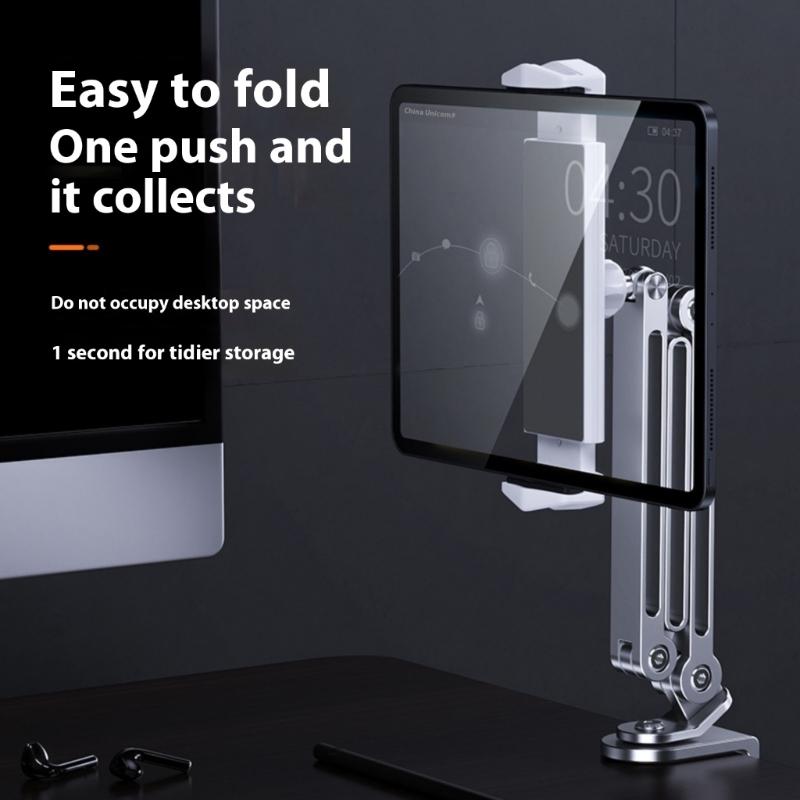 Aluminum Tablet Holder Stand Phone Clip Holder Rotatable Cantilever Home Desktop Holder Folding Bracket for Tablet