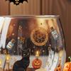 Halloween Painted Glass Mug Spooky Black Cat & Pumpkin Pattern