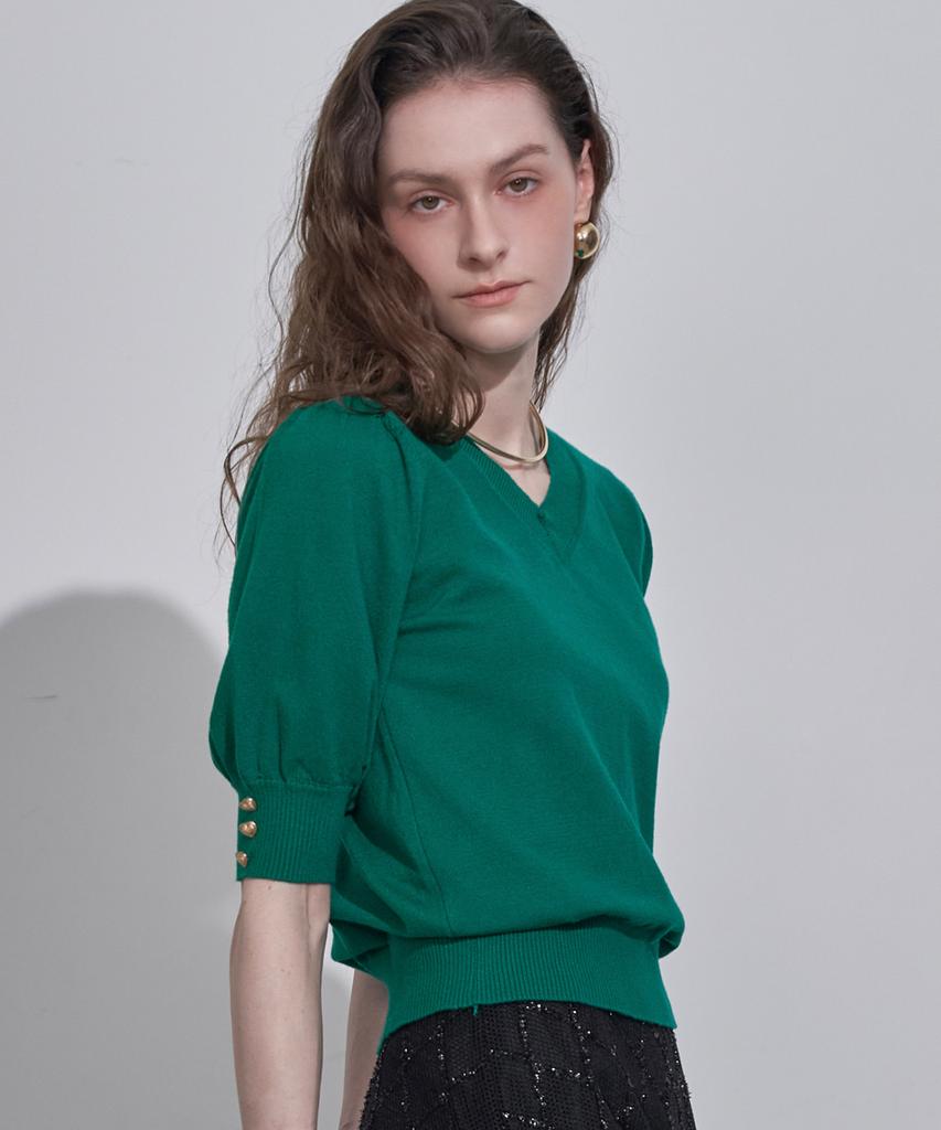 LENIC&MCCOY Daily Sleeve Button Detail V-Neck Knit Mm10Kn001Fcy