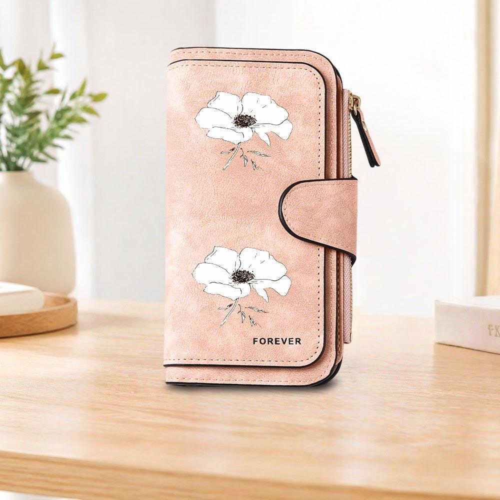 Hand painted floral long zipper wallet large capacity card holder unisex clutch bag stylish zippered coin purse suitable for daily use perfect gift