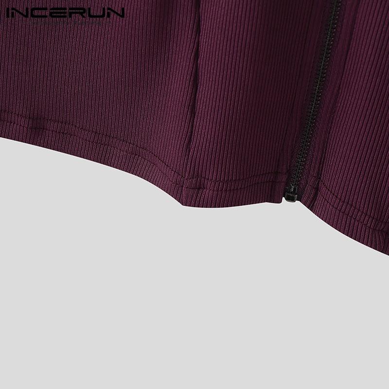 INCERUN Summer Men Mockneck Sleeveless Zipper Up Rib Tank Tops Slim Racerback T-shirts