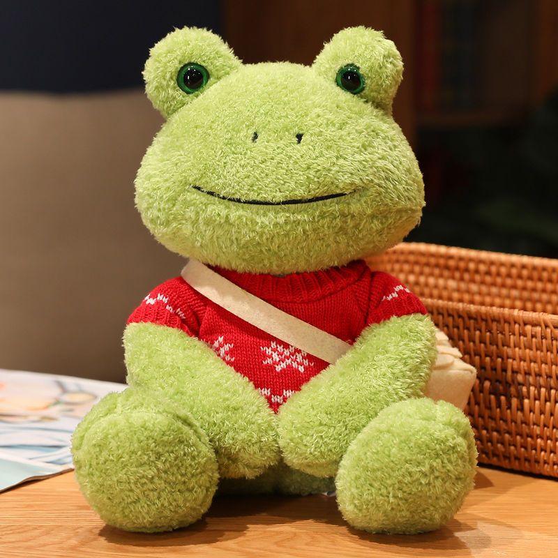 25CM Dressed Mung Bean Frog Plush Toy Cure Happy Comfort Doll Sleeping Pillow Bestie Child's Birthday Gift Photo Ornaments