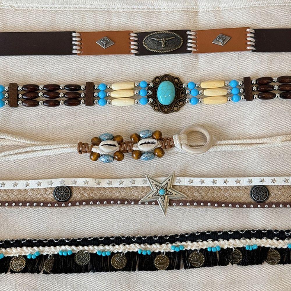 

PU Leather Bohemian Style Waist Chain Waistband Weave Belt Fashion Ethnic Style Belt Dancing Style 2