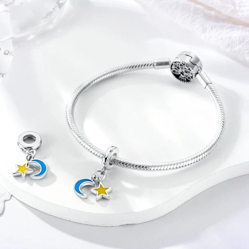 Charms Coppersimple Star And Moon Luminous Beads Fit Charms Plataoriginal Bracelet Beads Women Jewellery Making