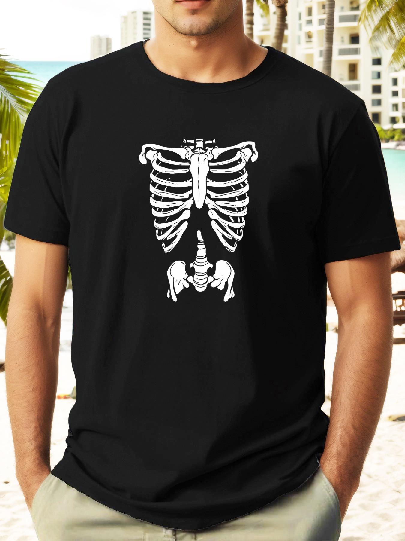 Skull Rib Cage Graphic T-shirt - Casual Summer Short Sleeve Crewneck XXL