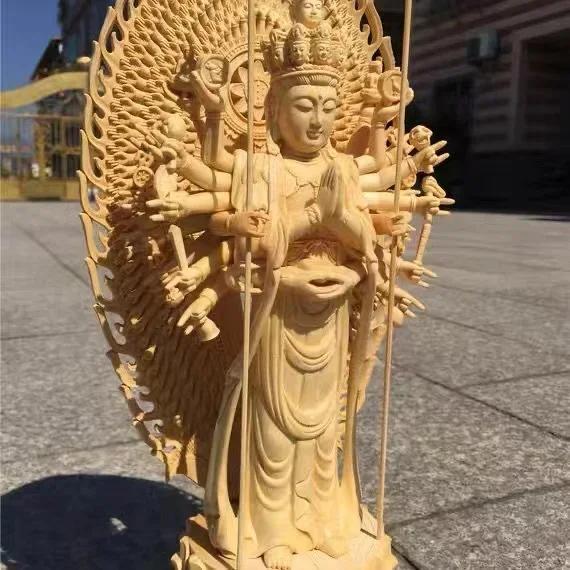 Chinese Large Solid Wood Thousand-Hand Guanyin High Carved Buddha Statue Sculpture Home Decor