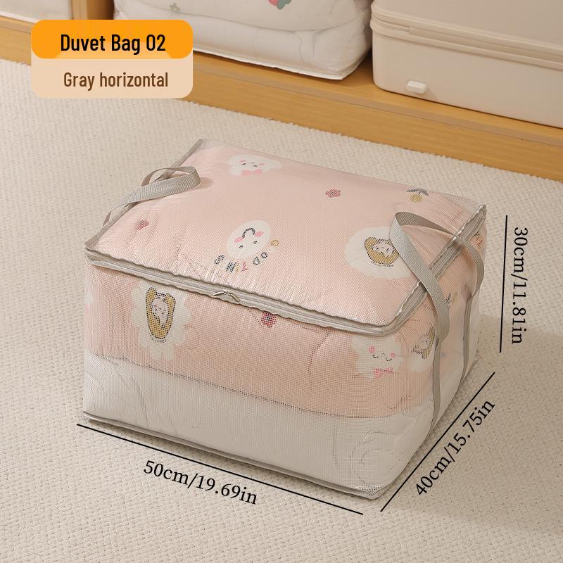 Large Waterproof Quilt Storage Bag with Moisture-Proof Woven Fabric and Portable Clip Net