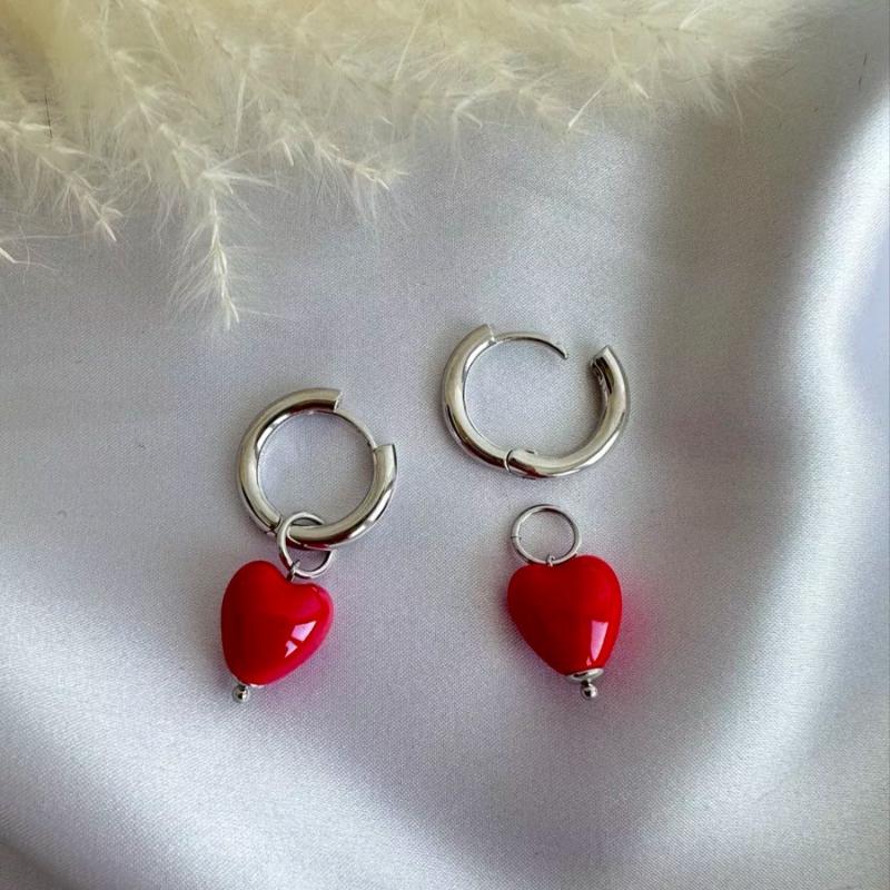 Stylish Elegant Colorful Geometric Heart Circle Pendant Earrings  Minimalist Earring Hoop Women Jewelry Accessory