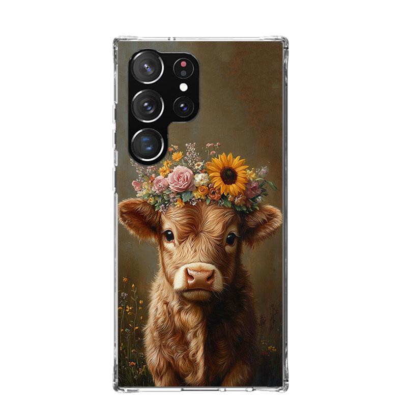 Cute Highland Cow Phone Case For Samsung Galaxy S25 Edge S24 S23 S22 S21 FE S20 Ultra S10 Plus + Art Customized Coque Capa Galax
