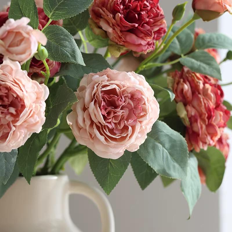 Artificial Retro Roses Flower Arrangement for Living Room, Hotel, or Dining Table - Elegant Entrance Hall Bouquet Decoration
