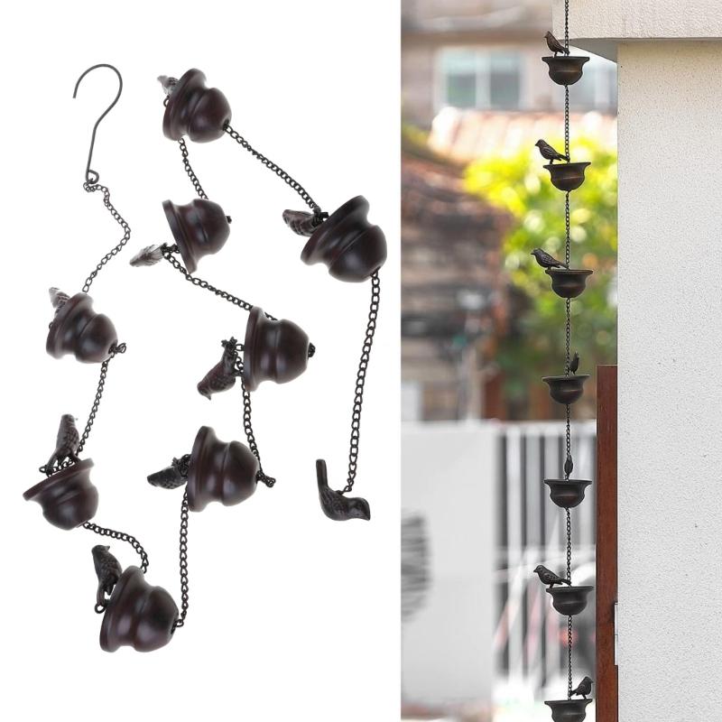 Metal Rain Chain Birds on Cup Rain Catcher Fit for Gutter Home Garden Park Roof Decoration Metal Drainage Downspout Tool