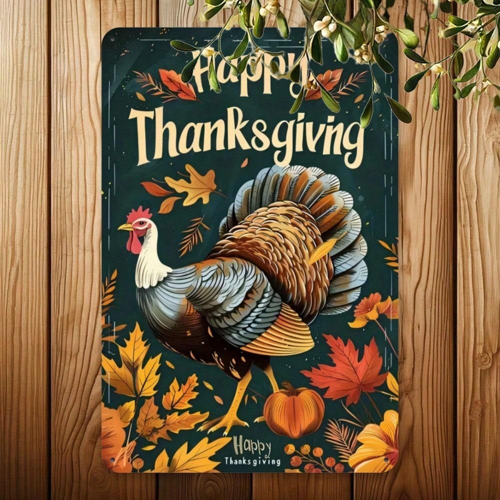 Metal Wall Art Thanksgiving Turkey Poster, 8x12 Inch Durable Iron Fall Bar Decoration