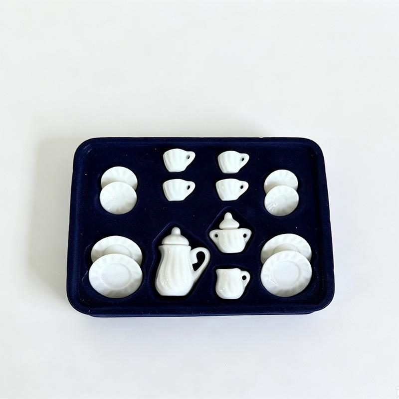 1 Set 15Pcs Miniature Tableware Ceramic Tea Set Dollhouse Playhouse Toys Pocket Mini Tea Set Mini Food Toys Gift