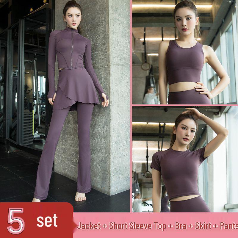 Women's Morning Run Yoga Set: Hip-Covering Skirt & Slimming Flared Pants