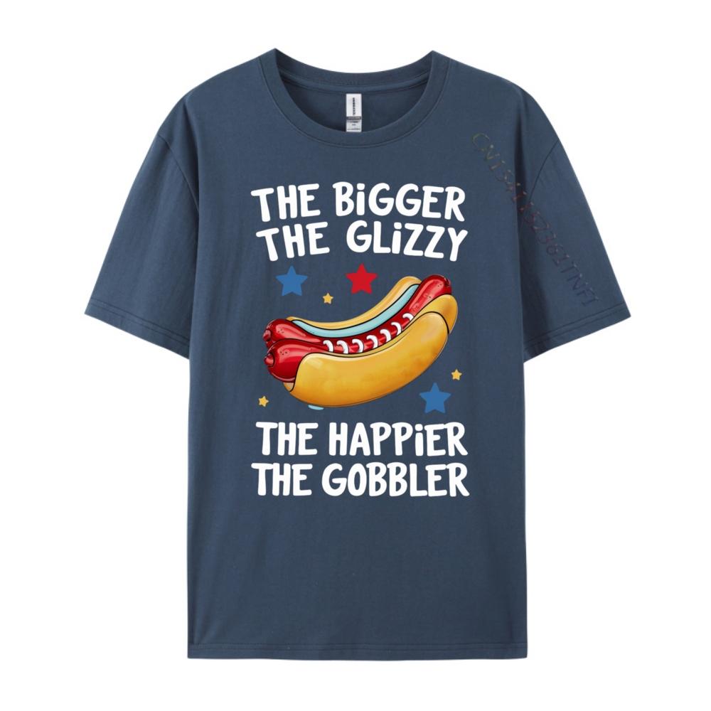 Funny Hot Dog The Bigger The Glizzy The Happier The Gobbler Pink Graphic Tees Men Streetwear Male Mens TShirts