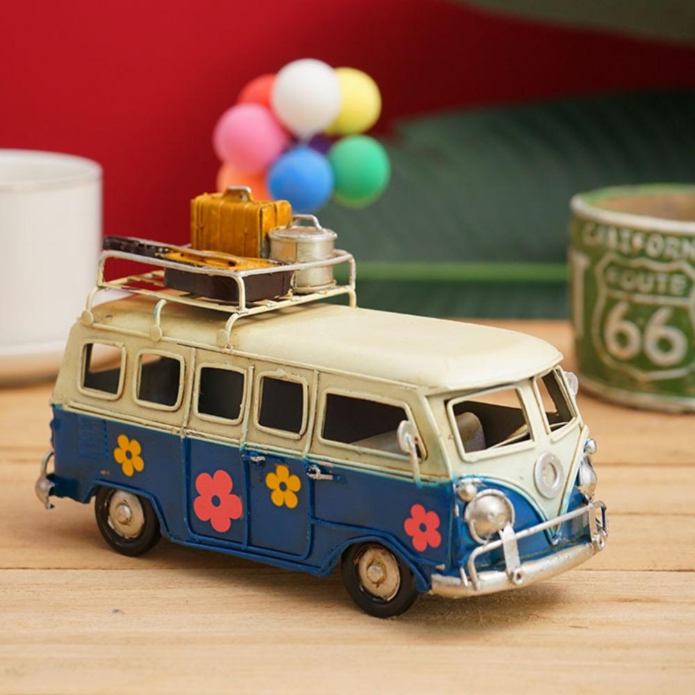 Large Campervan Model Retro Desktop Decoration Camper Van Model Metal Gift Iron Art Bus Piggy Bank Photography Props