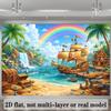 2D Planar Treasure Island-themed Background Fabric Featuring a Pirate Ship Outdoors and Studio Elements