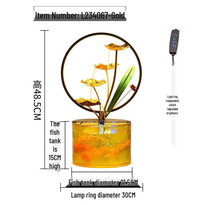 Lotus Water Fountain with Light & Fish Tank: Feng Shui Wheel for Wealth & Home Decor