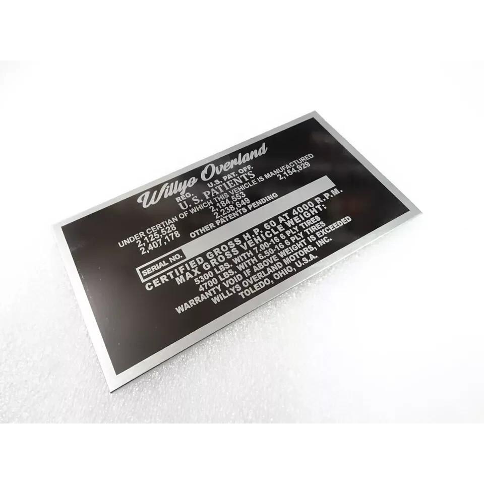 DATA PLATE FOR VINTAGE WILLYS OVERLAND TRUCK 1948-53 |Fit For