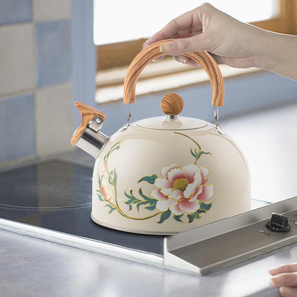 Stovetop Kettle Stainless Steel Whistling Teapot with Wooden Handle Large Capacity Boiling
