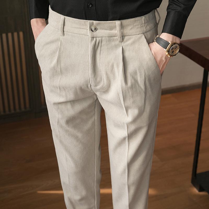 Pantaloni de catifea reiată slim fit pentru bărbați - Stil coreean la modă pentru toamna/iarna 2023