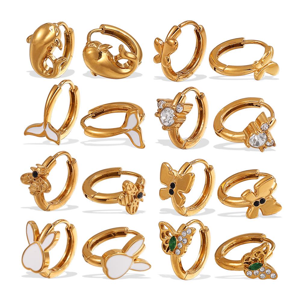 18k Gold Plated Rhinestone Butterfly Hoop Earrings - Women's Exquisite European & American Style