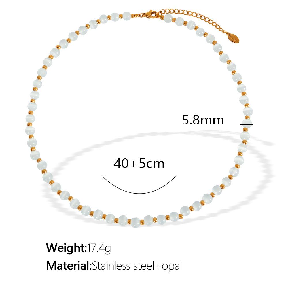 Popular Multi-Color Opal Beaded Titanium Steel Necklace Light Luxury Elegant Temperament Collarbone Chain Jewelry
