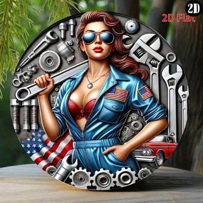 Vintage Metal Sign Retro Tool American Flag Wall Art Garage Workshop Decor Rustic Plaque Holiday Gift