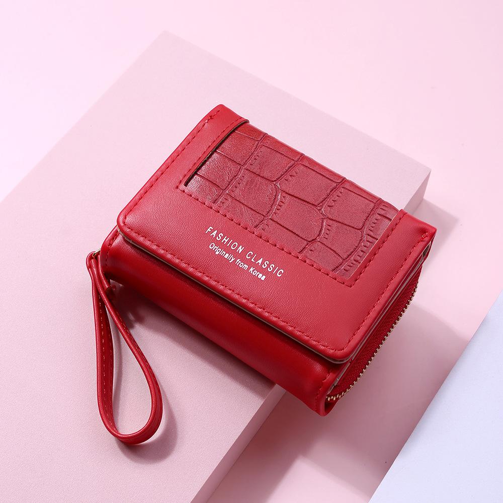 Fashion Square Plaid Women's Short Wallet Large Capacity Multi-card Zipper Bags for Women Trendy Texture 3 Fold Coin Purse