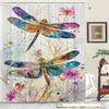 Waterproof 12 Hooks Dragonfly Pattern Shower Curtain, Machine Washable One Piece For Room Home Hotel Bathroom