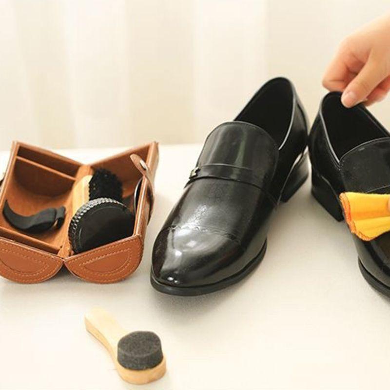 6Pcs Shoe Polish & Care Kit,Leather Shoe Shine Kit with Shoe Polish Shoe Brush for Polishing,Compact Shoe Cleaning Kit