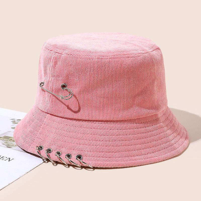 Fashion Unisex Fisherman Hat Solid Color Hip Hop Metal Pin Ring Bucket Hats Outdoor Travel Panama Bob Cap Wholesale