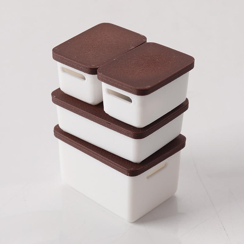 4Pcs Mini Storage Case With Cover 1/12 Dollhouse Miniature Food Storage Box Model Doll House Accessories Toy
