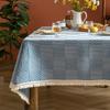 Fringed Table Cover Stains Resistant Polyester Linen Texture Tablecloth Decors For Kitchen Dining Room Decorations