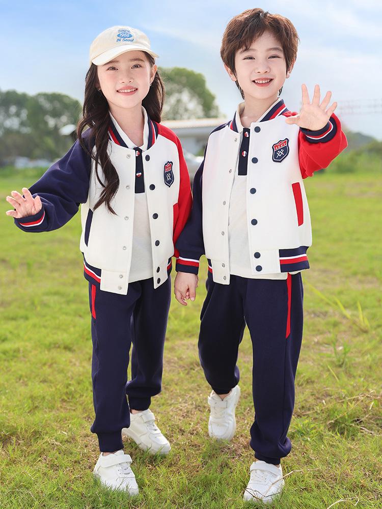 Children's Academy Style Color Block School Uniform, Long Sleeve Three-Piece Set for Spring, Autumn, and Winter