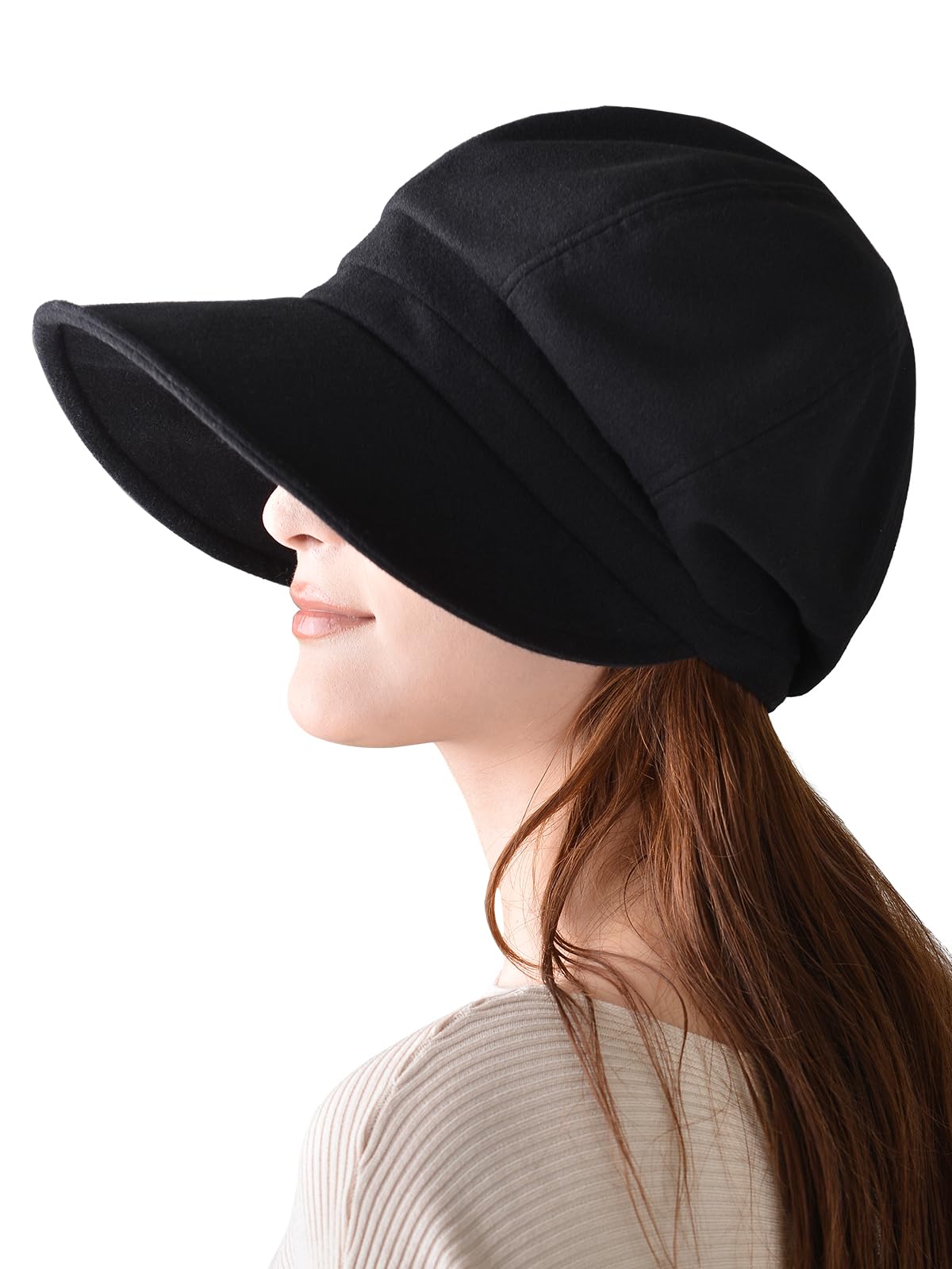 

WEISHY Кепка газетчика Плюс Защита от холода Утягивающая Широкая Полная Легкая Матовая УФ-защита с подбородочным ремешком Женская осенне-зимняя шляпа, Размер, Защита, Покрытие, Лицо, Поля, чёрный