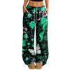 Women's Casual Halloween Print Wide Leg Pants with Elastic Waist and Drawstring for Loose Fit