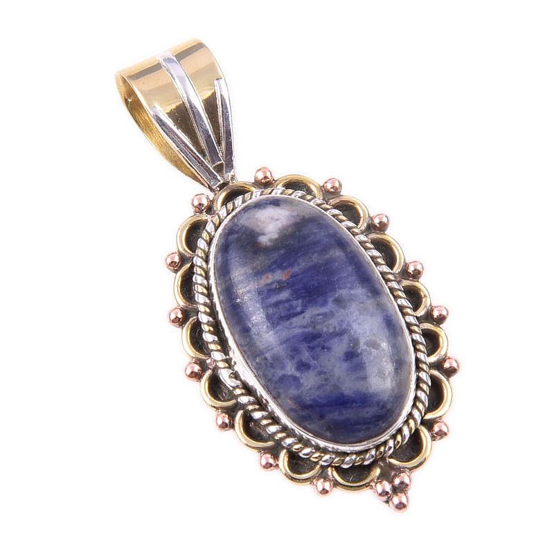 Naturalny kamień szlachetny sodalit 925 Solidne srebro Wisiorek dwukolorowy 1.50'' y5f63