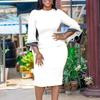 Women's Fashion Spring Fall Solid Color Print Long Sleeve O-Neck High Waist Casual Dresses
