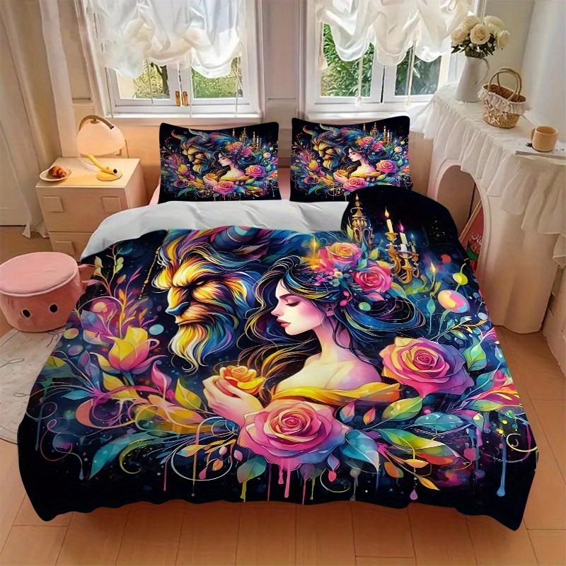 3pcs Beauty and the Beast Print Cover Set Ultra Soft, Breathable, and Comfortable Bedding with Stylish Design for Bedroom and Guest Room Decor 1