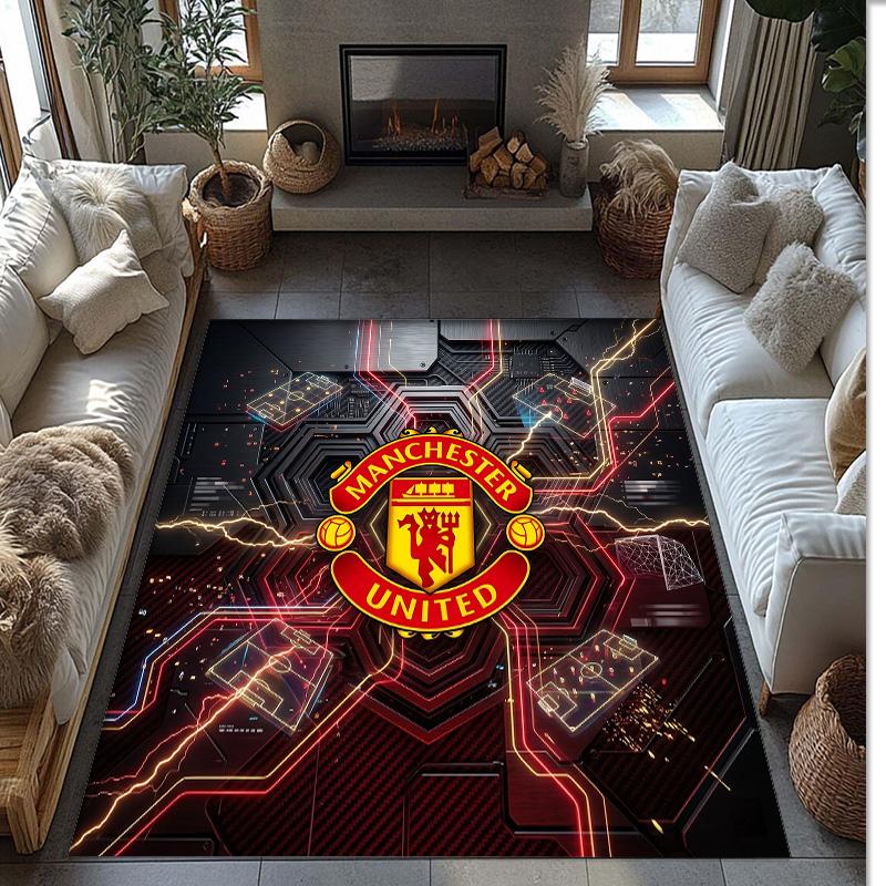 Tappeto in Flanella Stampato Manchester United Antiscivolo Morbido Poliestere Tappeto per Pavimento Tappetino Decorativo per Interni per Camera da Letto Soggiorno Divano